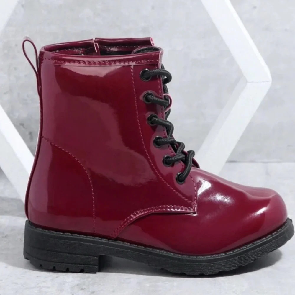 Kids Burgundy Combat Boots